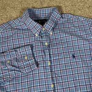Ralph Lauren Mens XL Blue Plaid Long Sleeve Button Down Shirt Stretch
